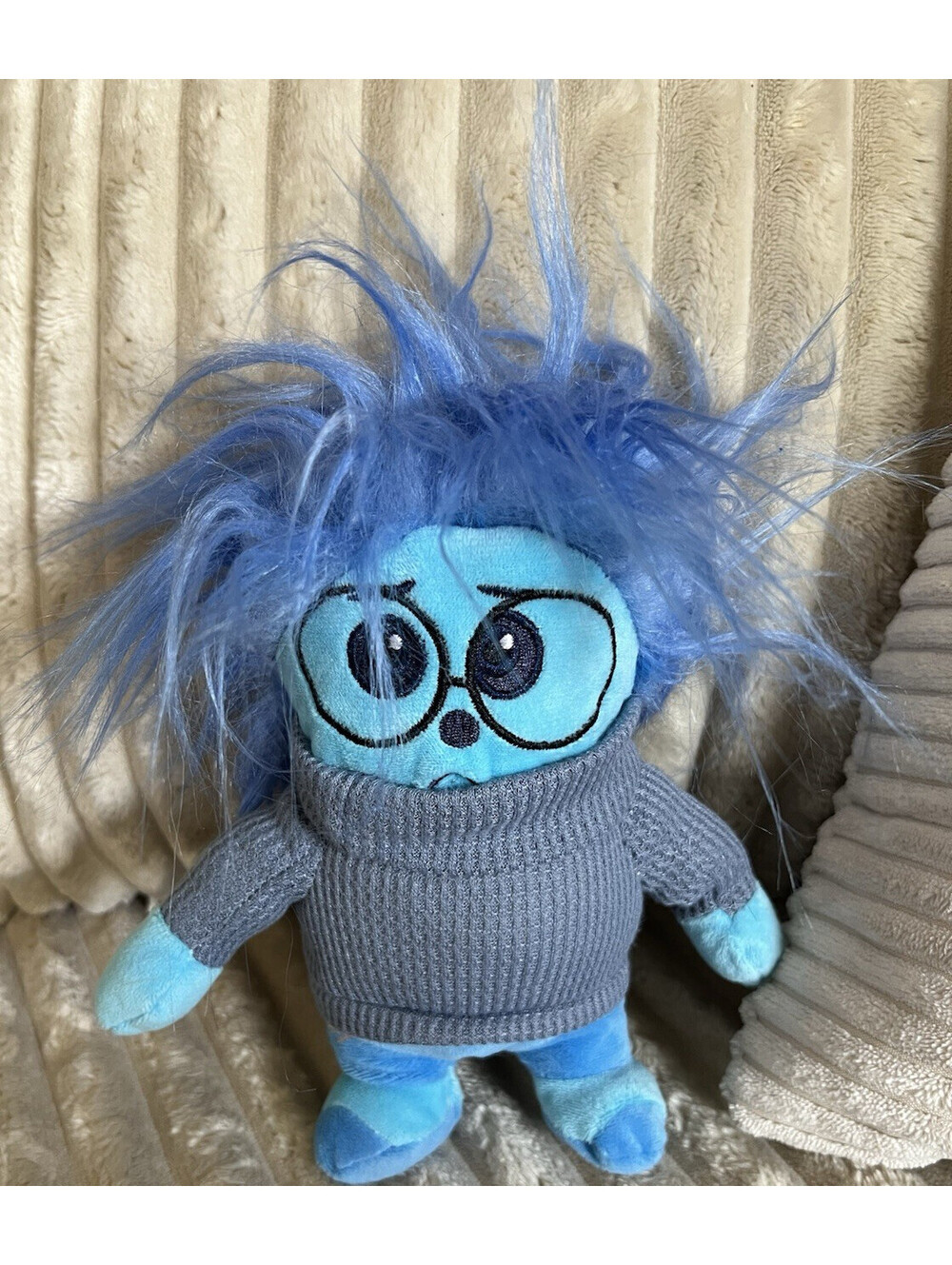 Disney Inside Out SADNESS Emotion blue plush Toy crazy Blue Hair Gray Sweater